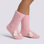 Calcetines altos de casa mujer perrito en rosa, vista lateral