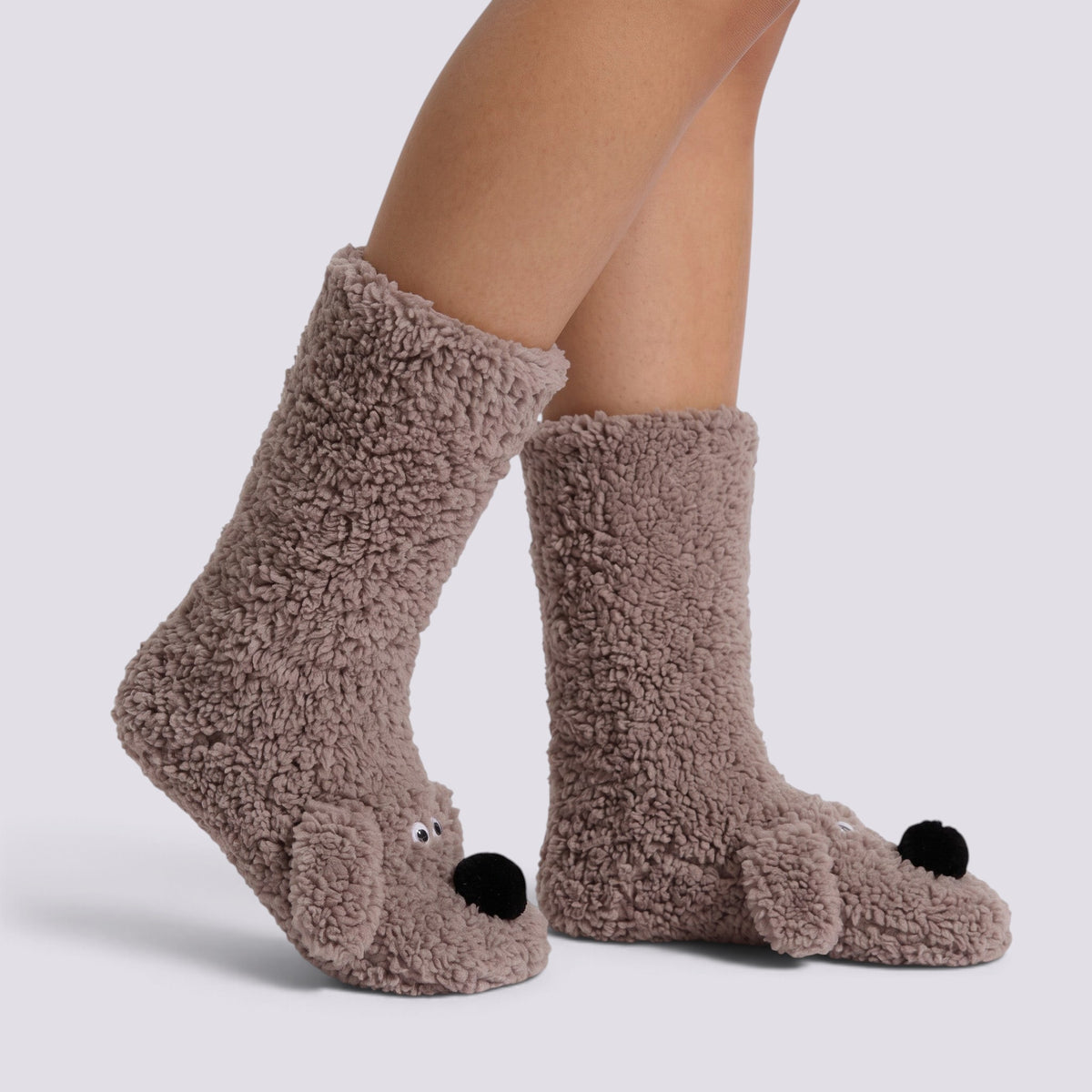 Calcetines altos de casa mujer perrito en topo, vista lateral