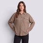 Camisa oversize de mujer con textura gofre en caqui, vista frontal