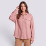 Camisa oversize de mujer con textura gofre en rosa, vista frontal