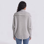 Cárdigan mujer abierto de punto con manga murciélago y cuello chal en color gris, vista trasera