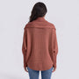 Cárdigan mujer abierto de punto con manga murciélago y cuello chal en color rojo, vista trasera