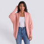 Cárdigan mujer abierto de punto con manga murciélago y cuello chal en color rosa, vista frontal