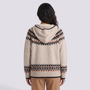 Cárdigan mujer jacquard nórdico con capucha en beige y negro, vista trasera
