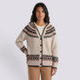 Cárdigan mujer jacquard nórdico con capucha en beige y negro, vista frontal