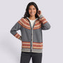 Cárdigan mujer jacquard nórdico con capucha en gris y rojo, vista frontal