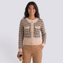 Cárdigan mujer efecto tweed con botones dorados en color beige, vista frontal