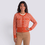Cárdigan mujer efecto tweed con botones dorados en color naranja, vista frontal