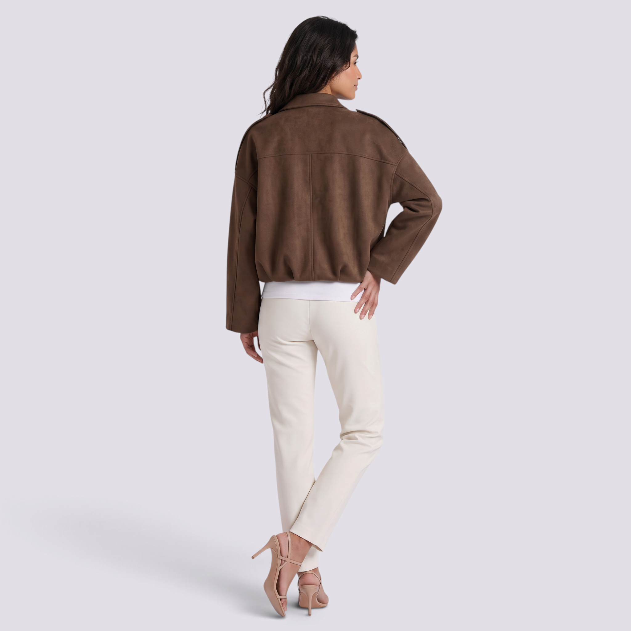Cazadora bomber efecto ante en marrón para mujer, vista trasera