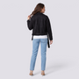 Chaqueta motera de mujer efecto ante con cinturón y solapas color negro, vista trasera