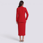 Conjunto mujer blazer chaleco y falda midi rojo, vista trasera