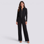 Conjunto deportivo mujer chaqueta corta y pantalón ancho, Negro, vista frontal