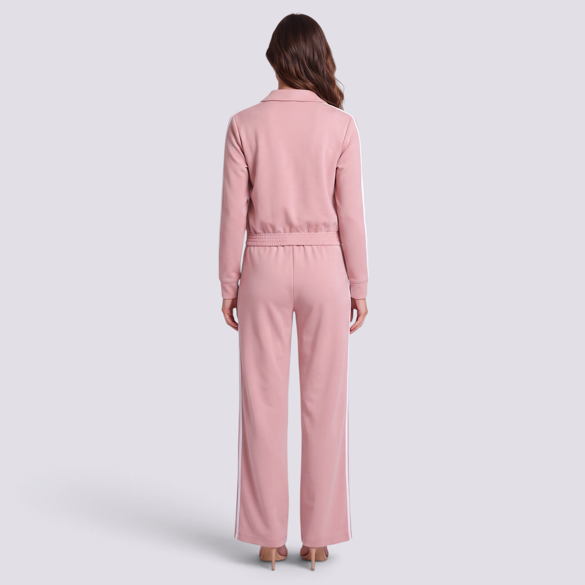 Conjunto deportivo mujer chaqueta corta y pantalón ancho, Rosa, vista trasera