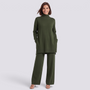Conjunto jersey largo y pantalón ancho mujer en verde oliva, vista frontal