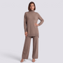 Conjunto jersey largo y pantalón ancho mujer en taupe, vista frontal