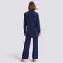 Conjunto jersey largo y pantalón ancho mujer en azul marino, vista trasera
