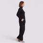 Conjunto jersey largo y pantalón ancho mujer en negro, vista lateral