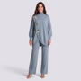 Conjunto mujer jersey cruzado con botones dorados, Azul Claro, vista frontal