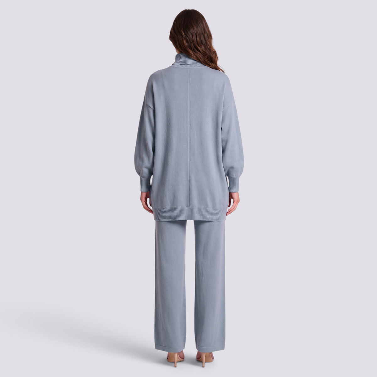 Conjunto mujer jersey cruzado con botones dorados, Azul Claro, vista trasera