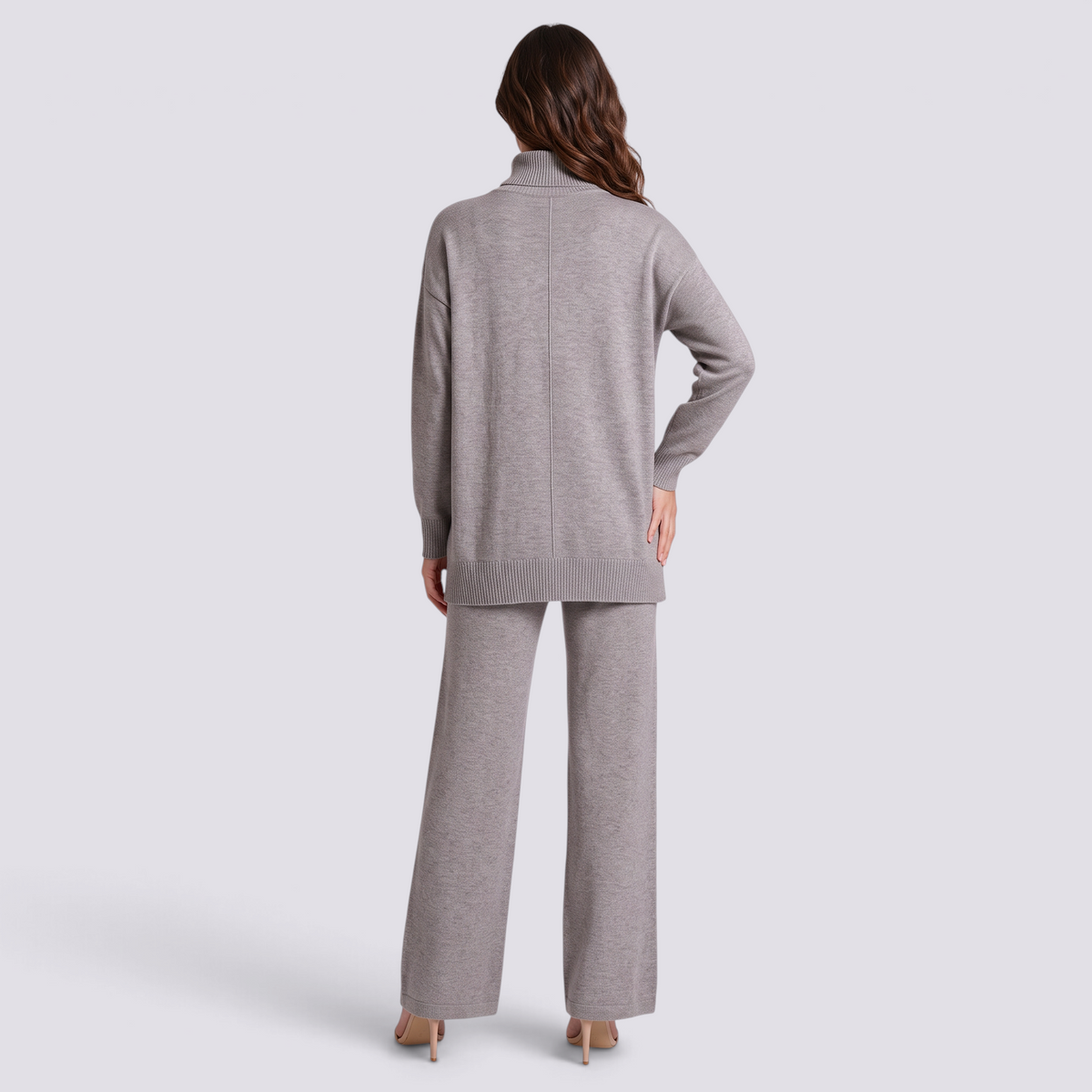 Conjunto mujer jersey cruzado con botones dorados, Gris, vista trasera