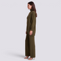 Conjunto mujer jersey cruzado con botones dorados, Verde Oliva, vista lateral