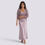 Conjunto vestido lencero satinado y jersey mujer en lila, vista frontal