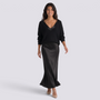 Conjunto vestido lencero satinado y jersey mujer en negro, vista frontal