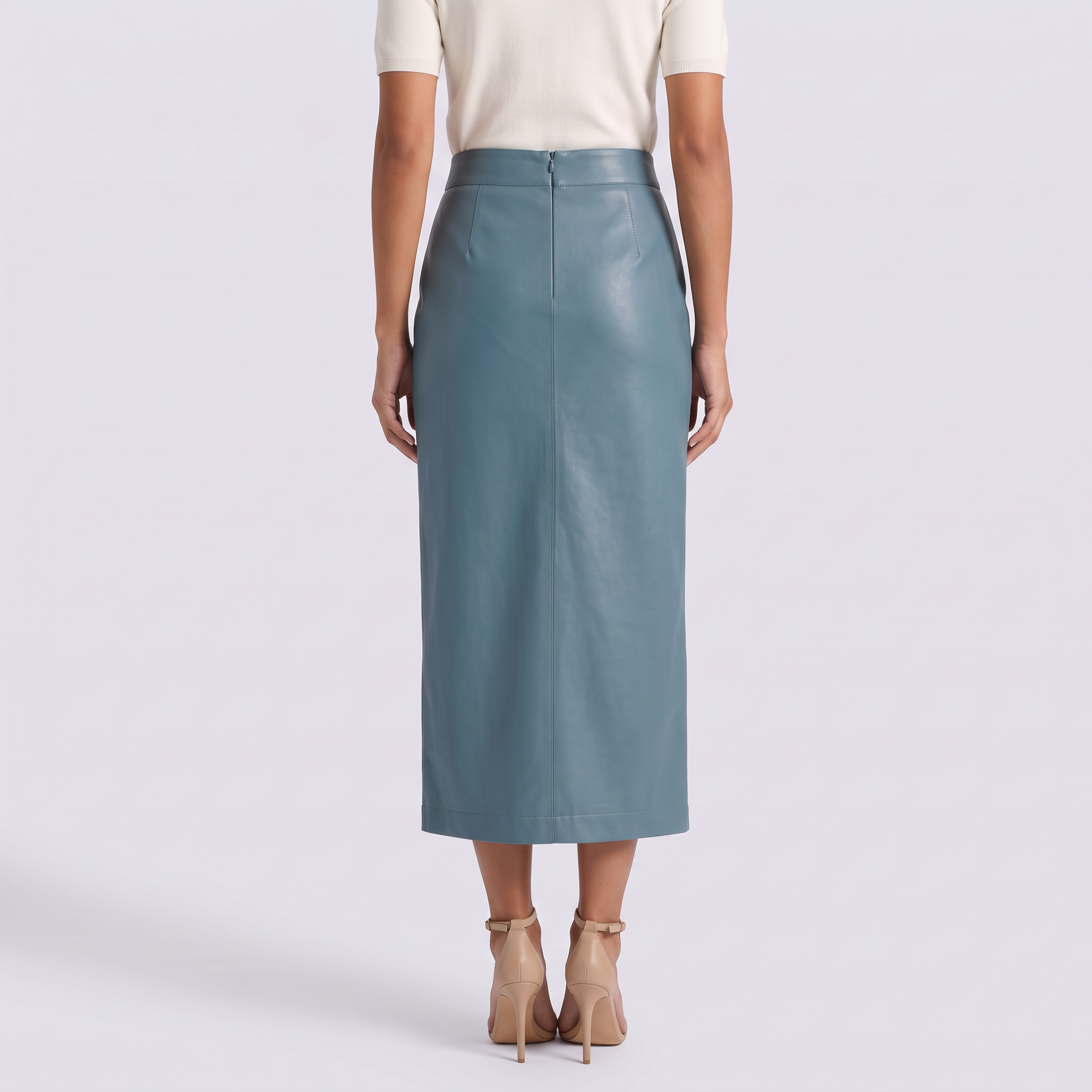 Falda lápiz mujer cintura alta - vista trasera azul petróleo