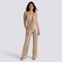 Mono Fiesta Lentejuelas Mujer Escote Halter - Dorado, vista frontal
