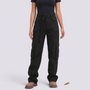Essyro black cargo jeans with utility pockets, straight leg fit, and belted waist on a model wearing a black top.