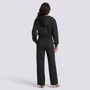 Essyro black oversized hoodie and wide-leg trousers set worn by a woman, back view showing a relaxed fit.