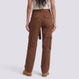 Essyro brown cargo jeans with a washed effect, straight leg, mid-rise, and functional utility pockets, back view.
