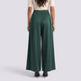 Essyro elegant dark green wide-leg trousers worn by a woman, featuring a high-waisted tailored fit and back view.