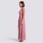 Essyro dusty pink sleeveless maxi dress with delicate lace bodice, high waist, and flowing A-line skirt on a model