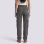Essyro women's grey cargo jeans with a washed effect, straight leg fit, and functional utility pockets, back view.