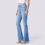 Essyro light blue mid-rise flare jeans for women featuring side lace-up details and triangular hem inserts