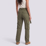 Essyro women's olive green cargo pants with utility pockets and straight leg fit, shown from the back view.