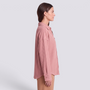 Essyro long-sleeve dusty pink waffle-knit shirt jacket with a collar and button-up front, side view on a model.