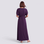 Essyro plus size elegant floor-length purple maxi dress with short sleeves and a belted waist, back view