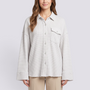 Essyro women's long sleeve waffle knit shirt jacket in light grey with a button-up front and chest pocket