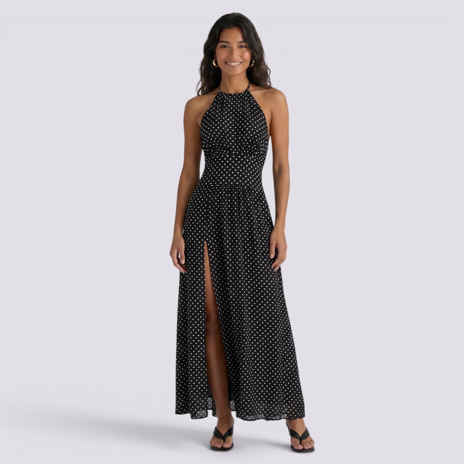 Vestido Negro Halter Lunares