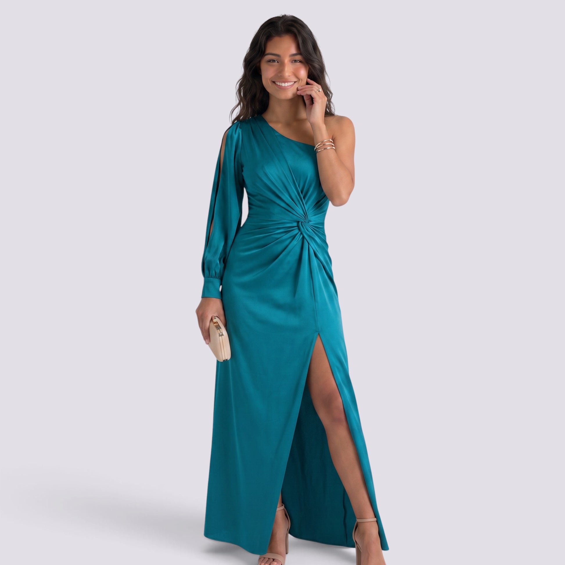 Vestido Mujer Ajustado Asimétrico con Nudo