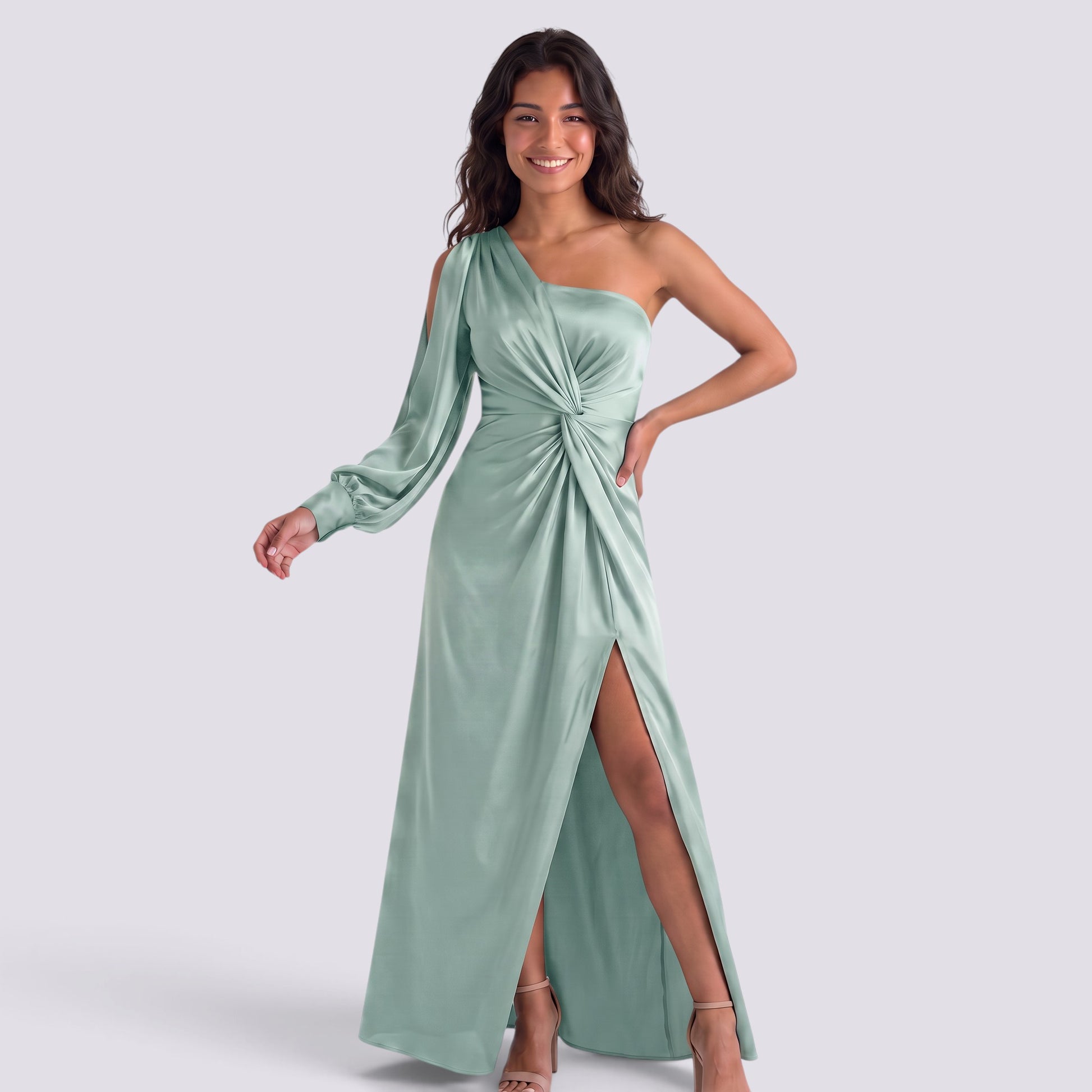 Vestido Mujer Ajustado Asimétrico con Nudo