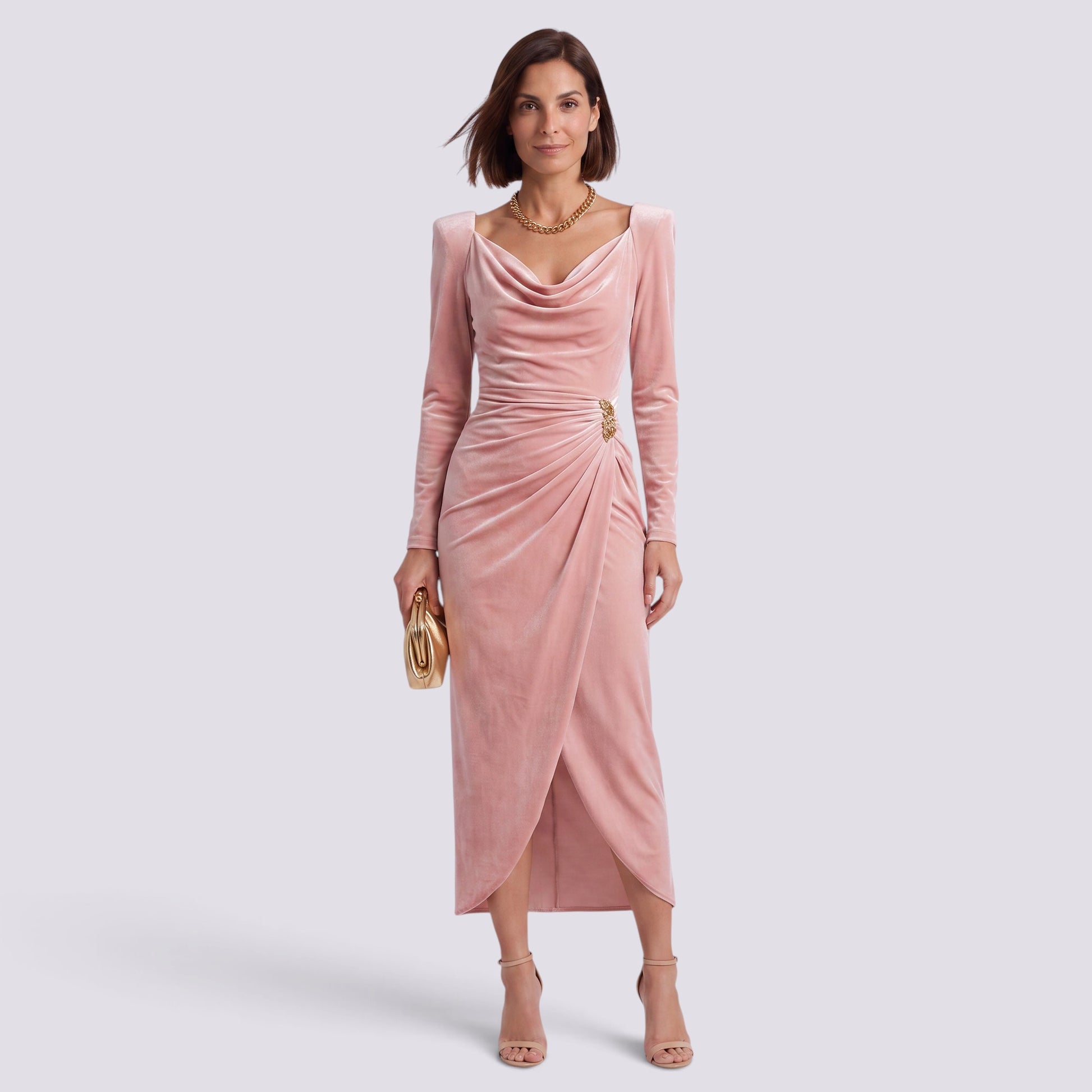 Vestido de Fiesta Mujer Terciopelo Manga Larga