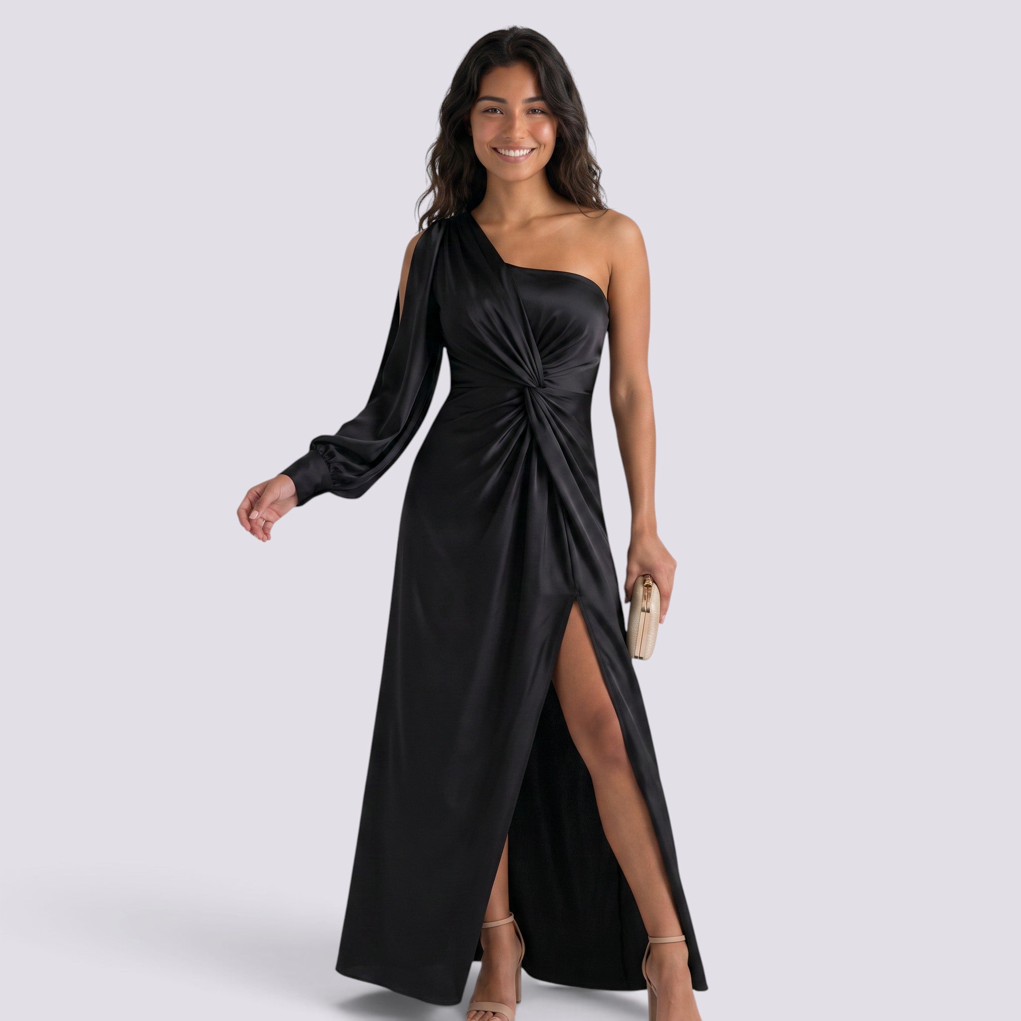 Vestido Mujer Ajustado Asimétrico con Nudo