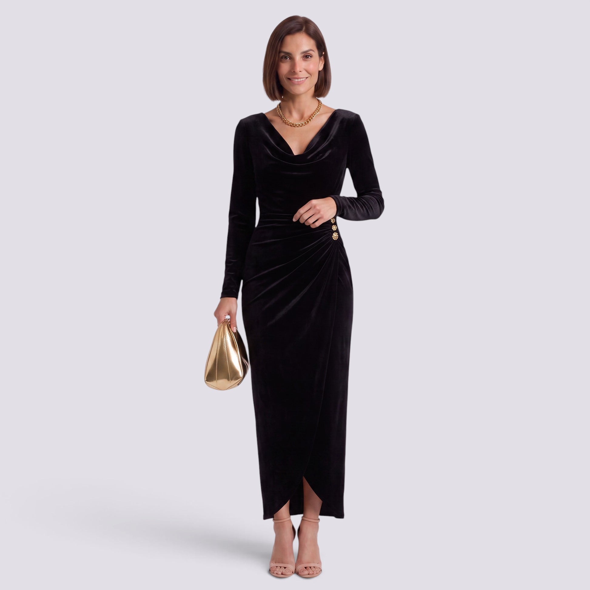 Vestido de Fiesta Mujer Terciopelo Manga Larga