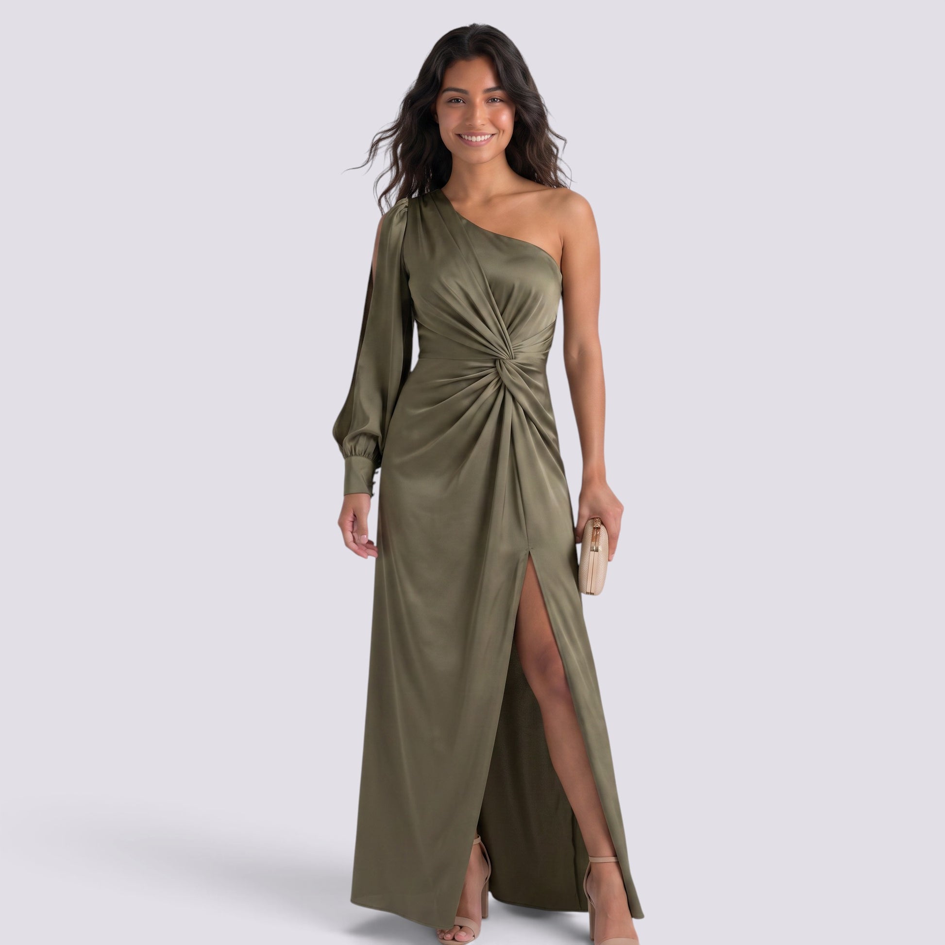 Vestido Mujer Ajustado Asimétrico con Nudo