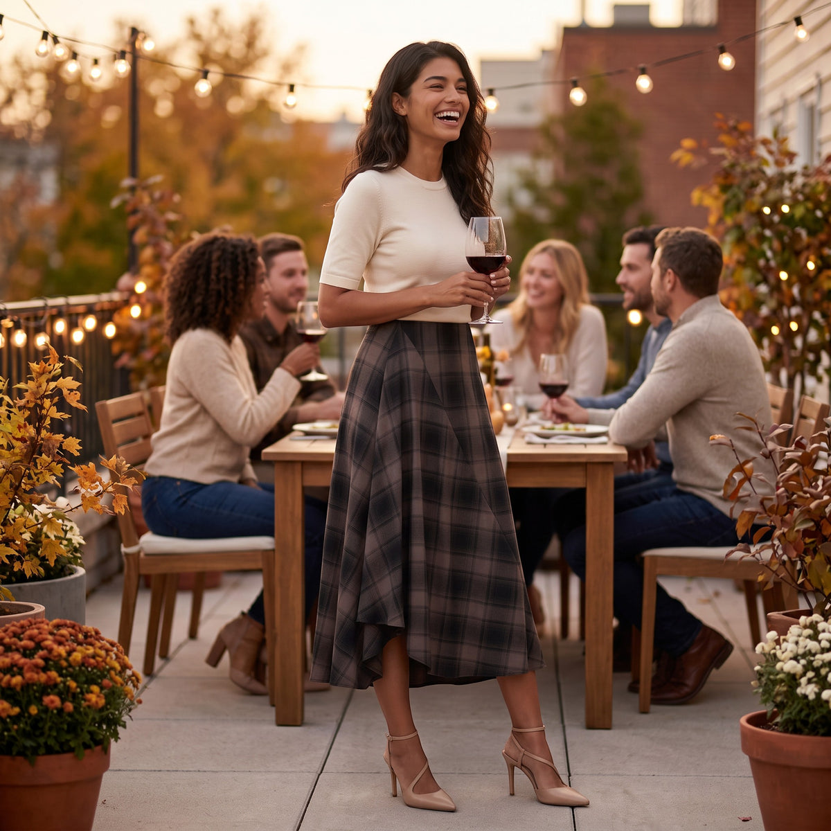 Falda Midi Cuadros Mujer
