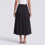 Falda midi plisada negra de mujer con cintura alta y corte en A, vista trasera