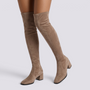 Botas Mosqueteras Mujer Elásticas Forro Cálido Beige - vista frontal